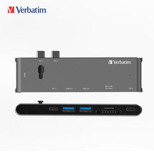 Verbatim 버바팀 듀얼 C 리트렉터블 HDMI 카드리더기 충전 허브 그레이