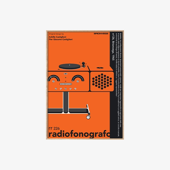 BRIONVEGA 브리온베가 라디오포노그라포 rr-226 포스터 오렌지 A1 우드 프레임